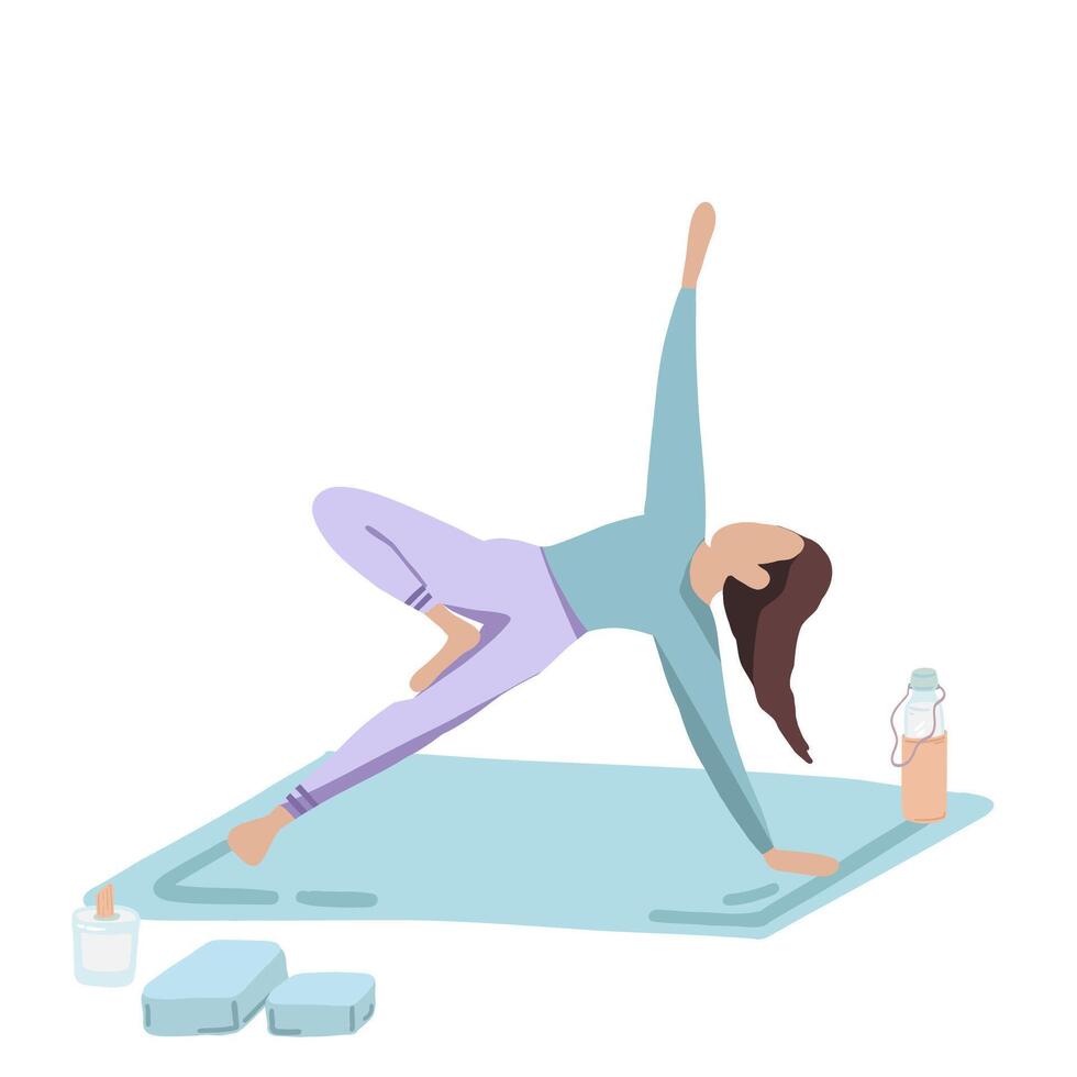 Yoga doing character girl women flat design pose assana vector