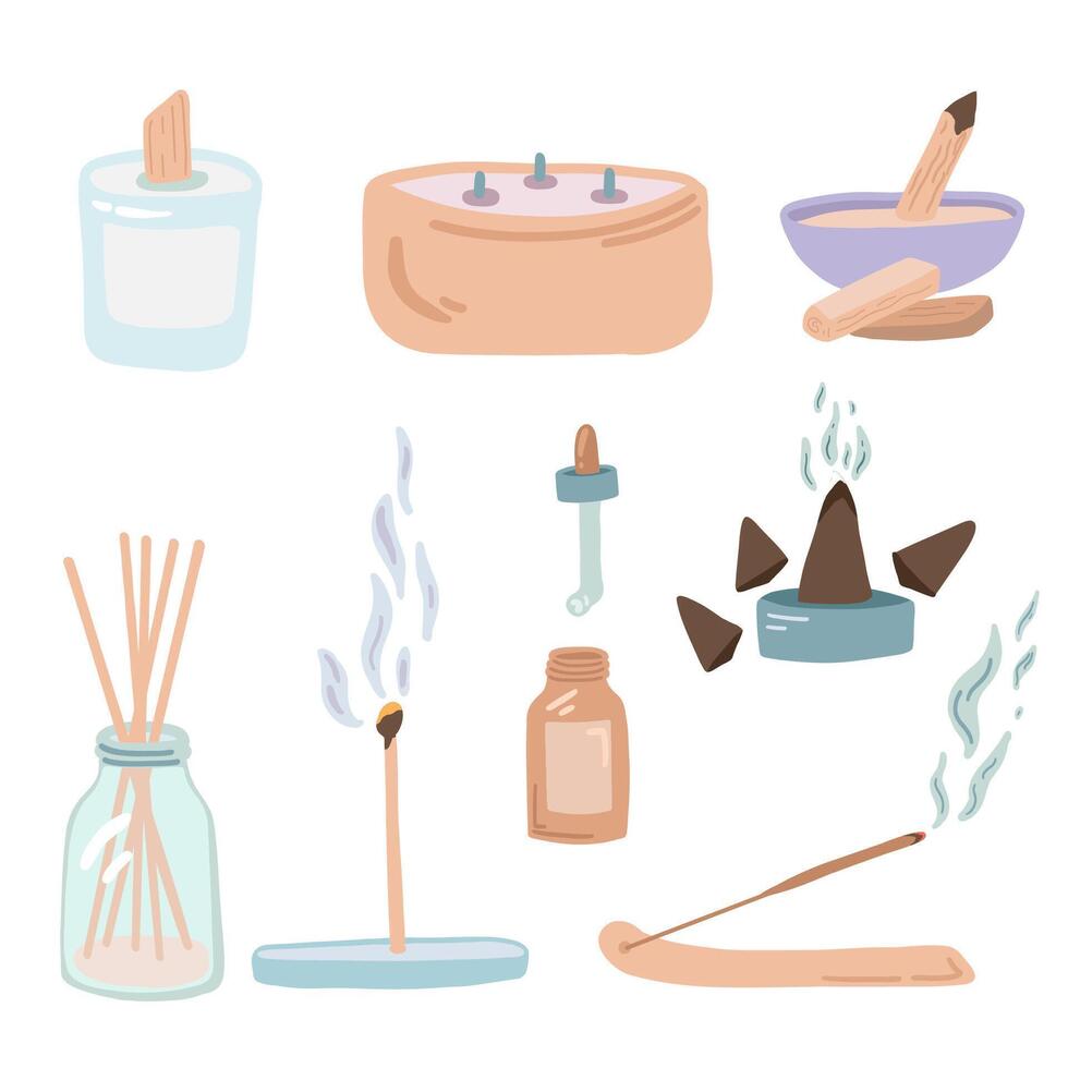 Candle and aroma flat design set . Vector illustration