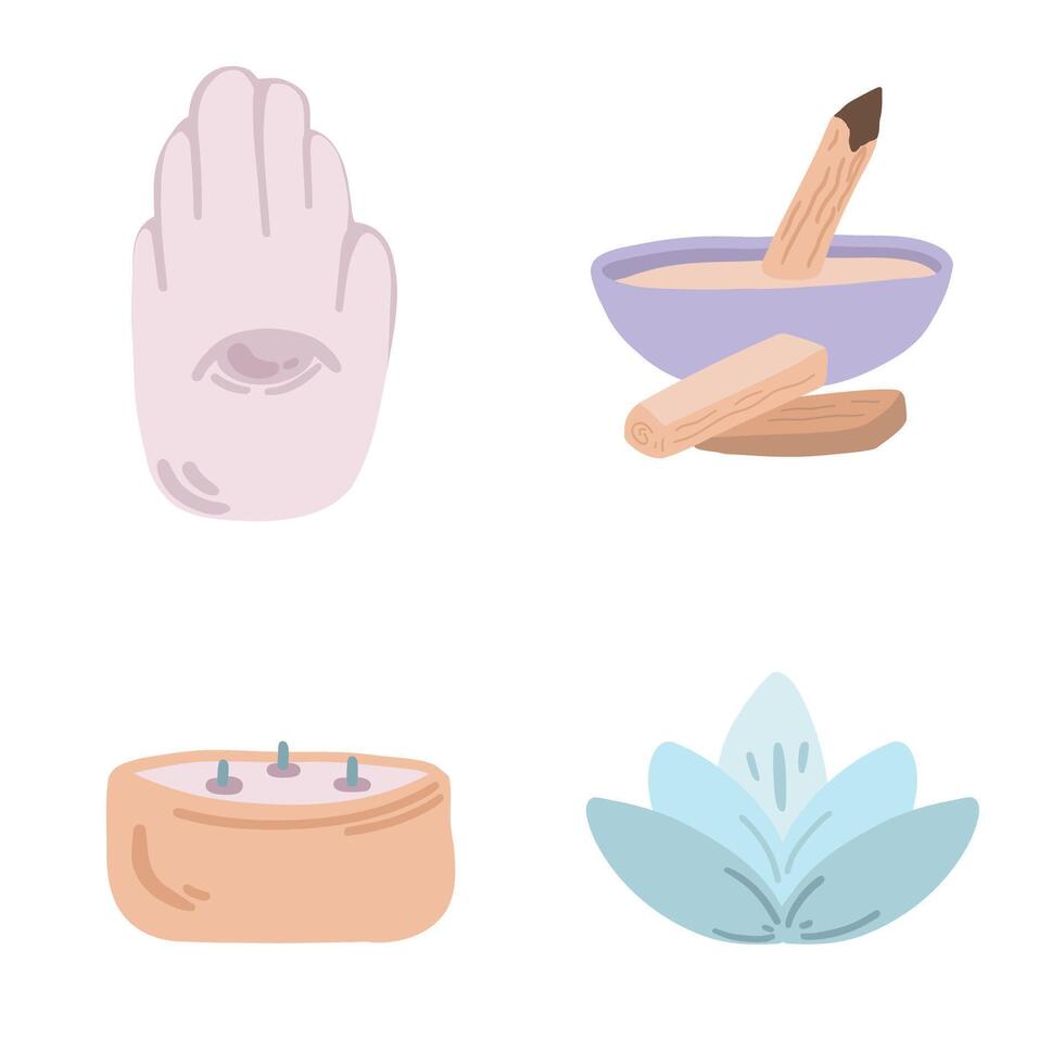 Yoga namaste aroma stick flat design set vector