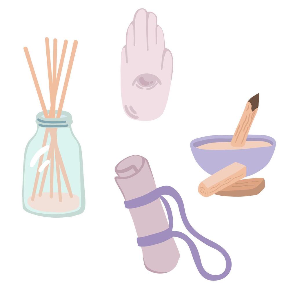 Set of yoga and meditation tools flat design vector