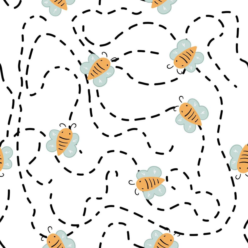 Bees flying flat design seamless pattern vector