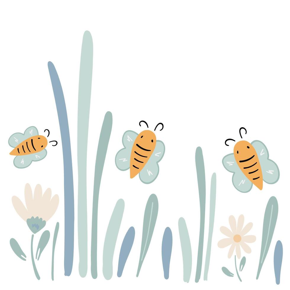 Honey jar grass and flat design bees with lavender vector