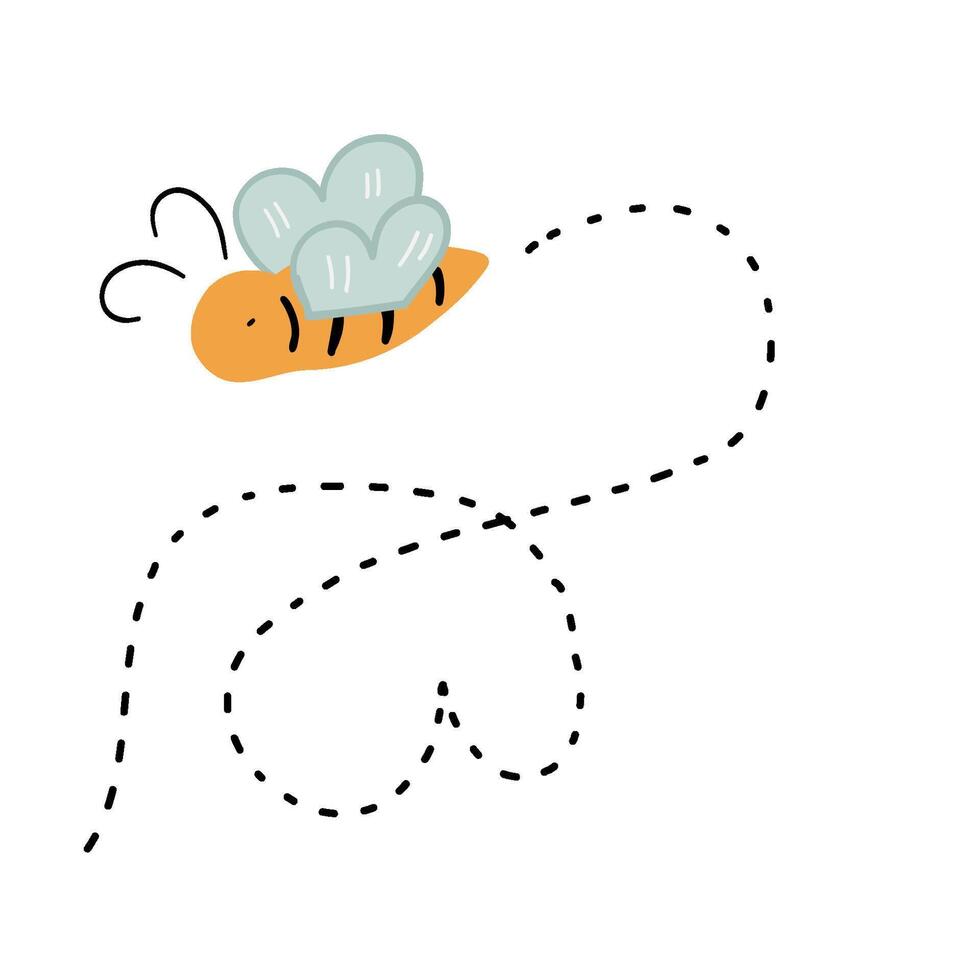 Flat design bee flying around dots path vector