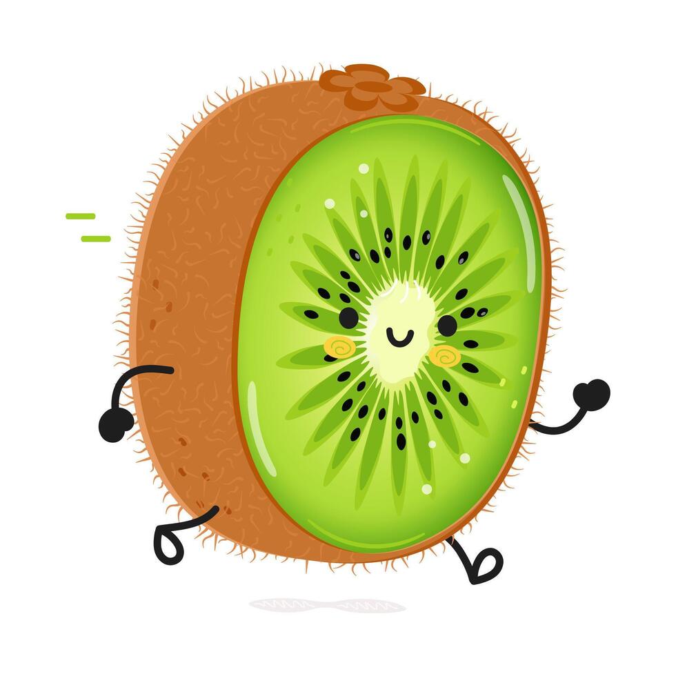 Cute funny running Kiwi fruit. Vector hand drawn cartoon kawaii character illustration icon. Isolated on white background. Run Kiwi fruit concept