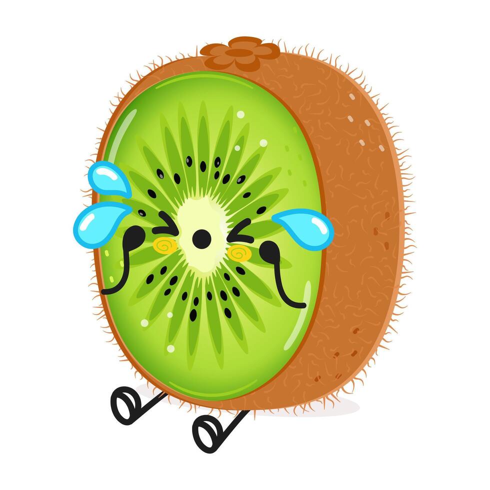 Sad Kiwi fruit character. Vector hand drawn cartoon kawaii character illustration icon. Isolated on white background. Sad Kiwi fruit character concept