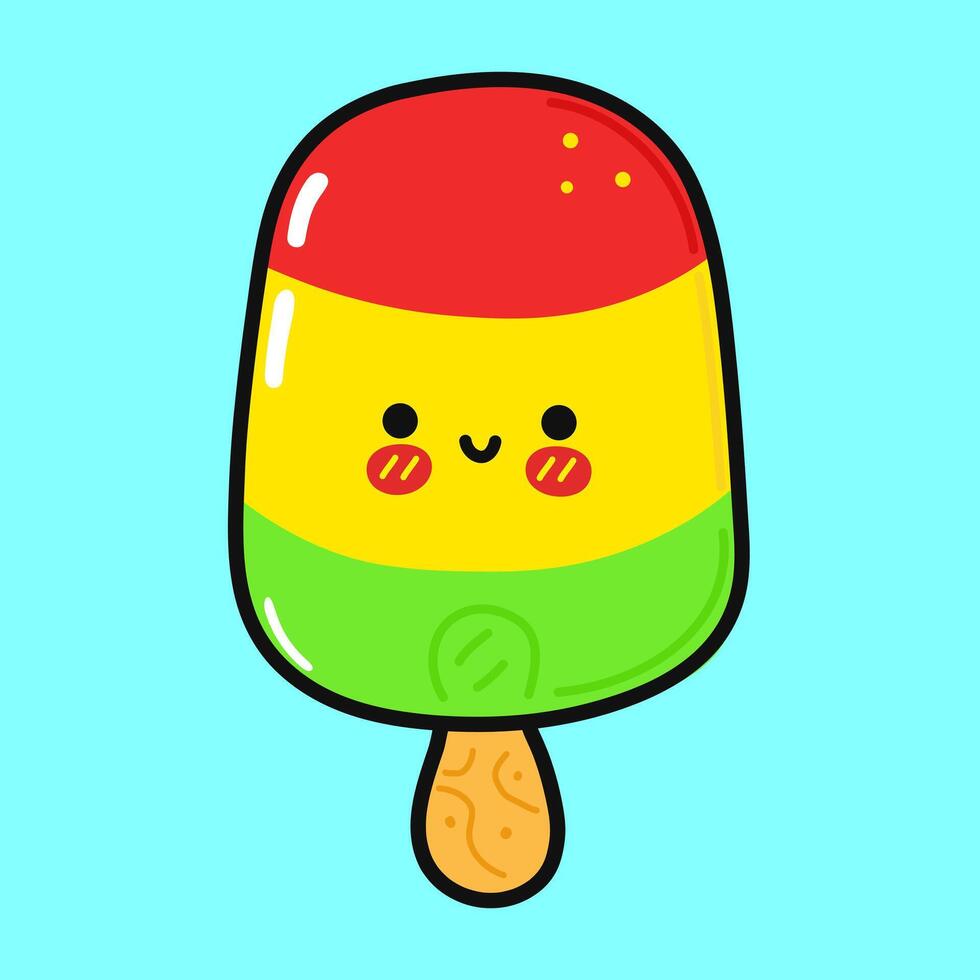 Cute funny Ice cream. Vector hand drawn cartoon kawaii character illustration icon. Isolated on blue background. Ice cream character concept