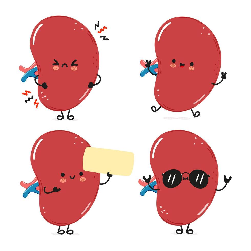 Funny spleen organ characters bundle set. Vector hand drawn doodle style cartoon character illustration icon design. Cute spleen organ mascot character collection