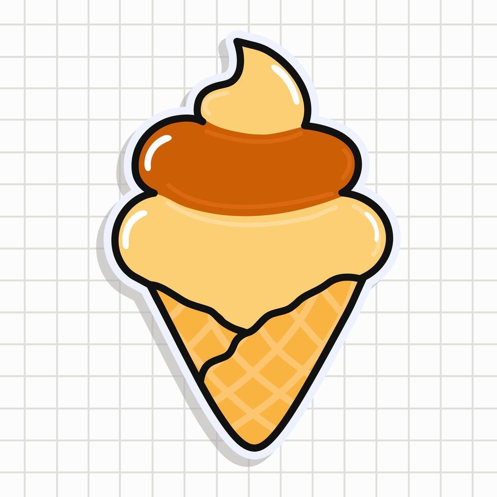 Cute funny Ice cream sticker. Vector hand drawn cartoon kawaii character illustration icon. Isolated on background Ice cream card character concept