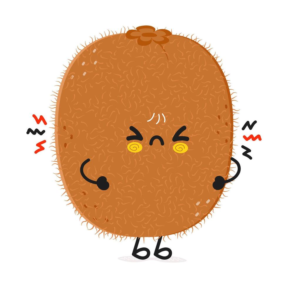 linda enojado kiwi Fruta personaje. vector mano dibujado dibujos animados kawaii personaje ilustración icono. aislado en blanco antecedentes. triste kiwi Fruta personaje concepto