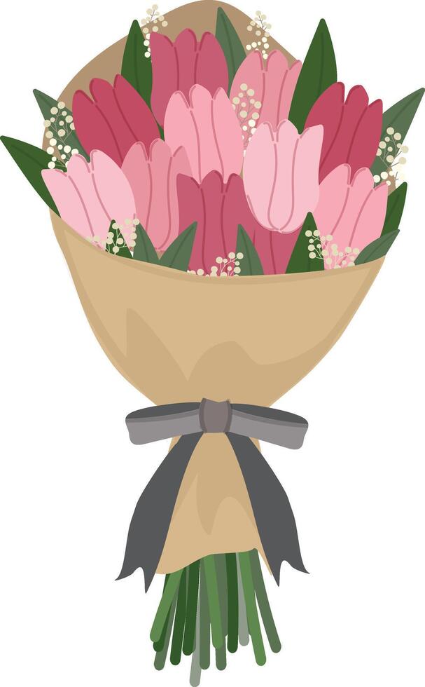 pink tulip flowers bouquet hand drawn element vector  illustration for decorate invitation greeting birthday party celebration wedding card poster banner textile wallpaper paper wrap background