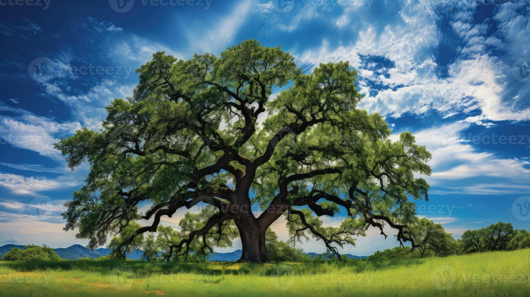 ai generado ramas roble árbol cielo ai generado foto