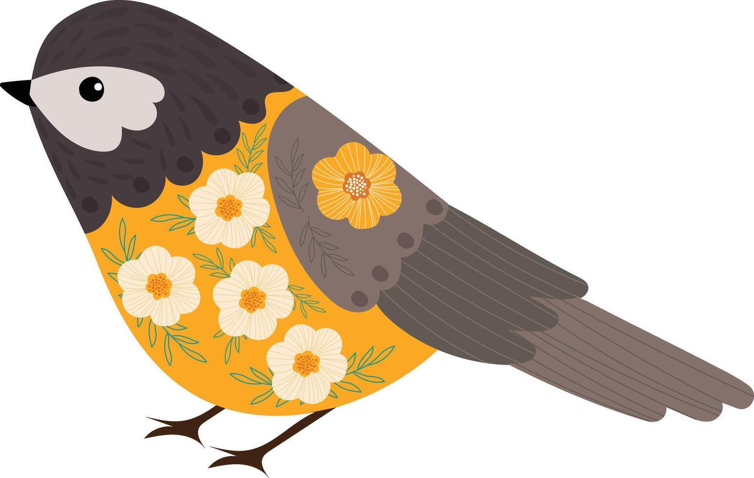 adorable primavera flor pájaro mano dibujado elemento vector ilustración
