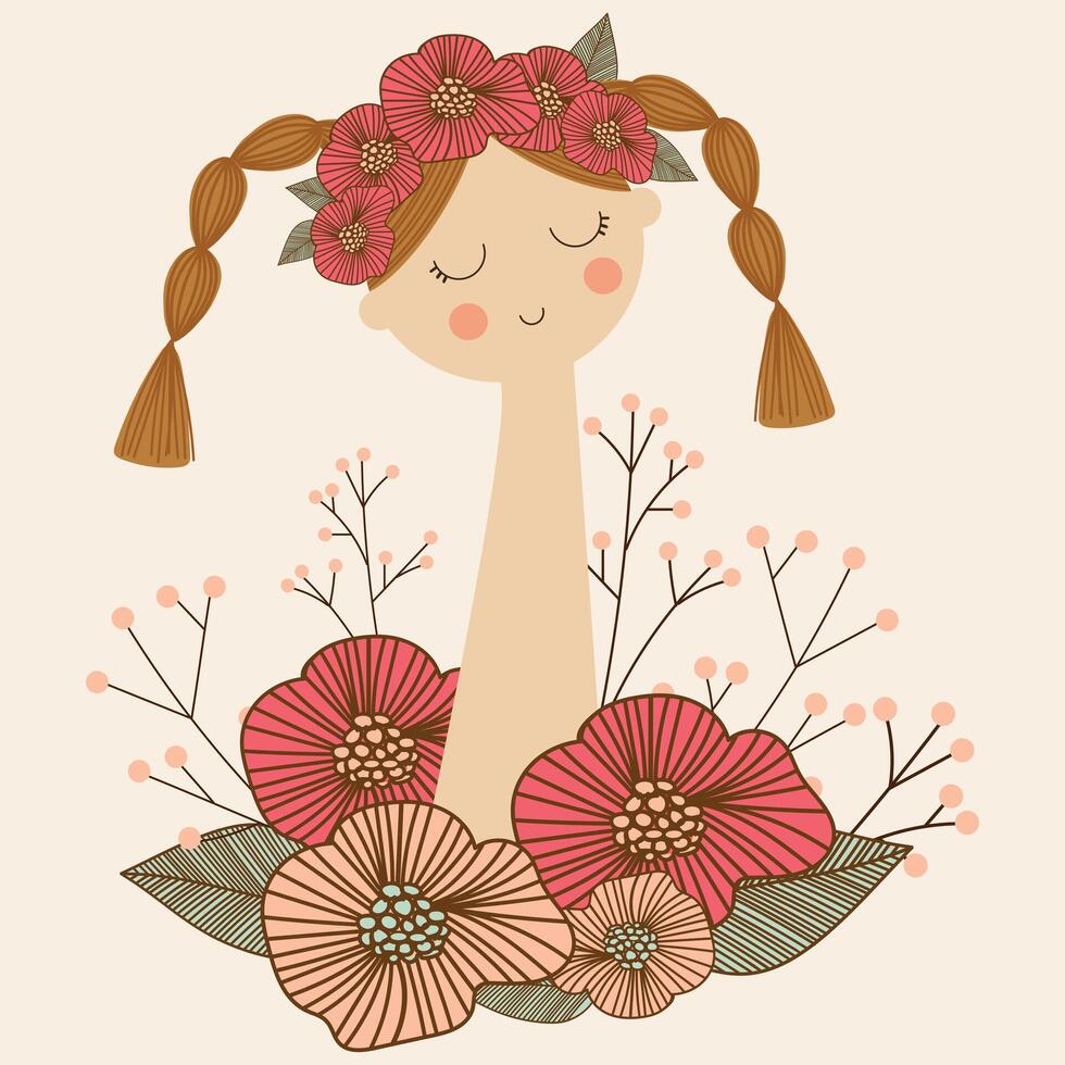 cute woman with flower floral and plant hand drawn clipart vector illustration for decoration card poster background pattern