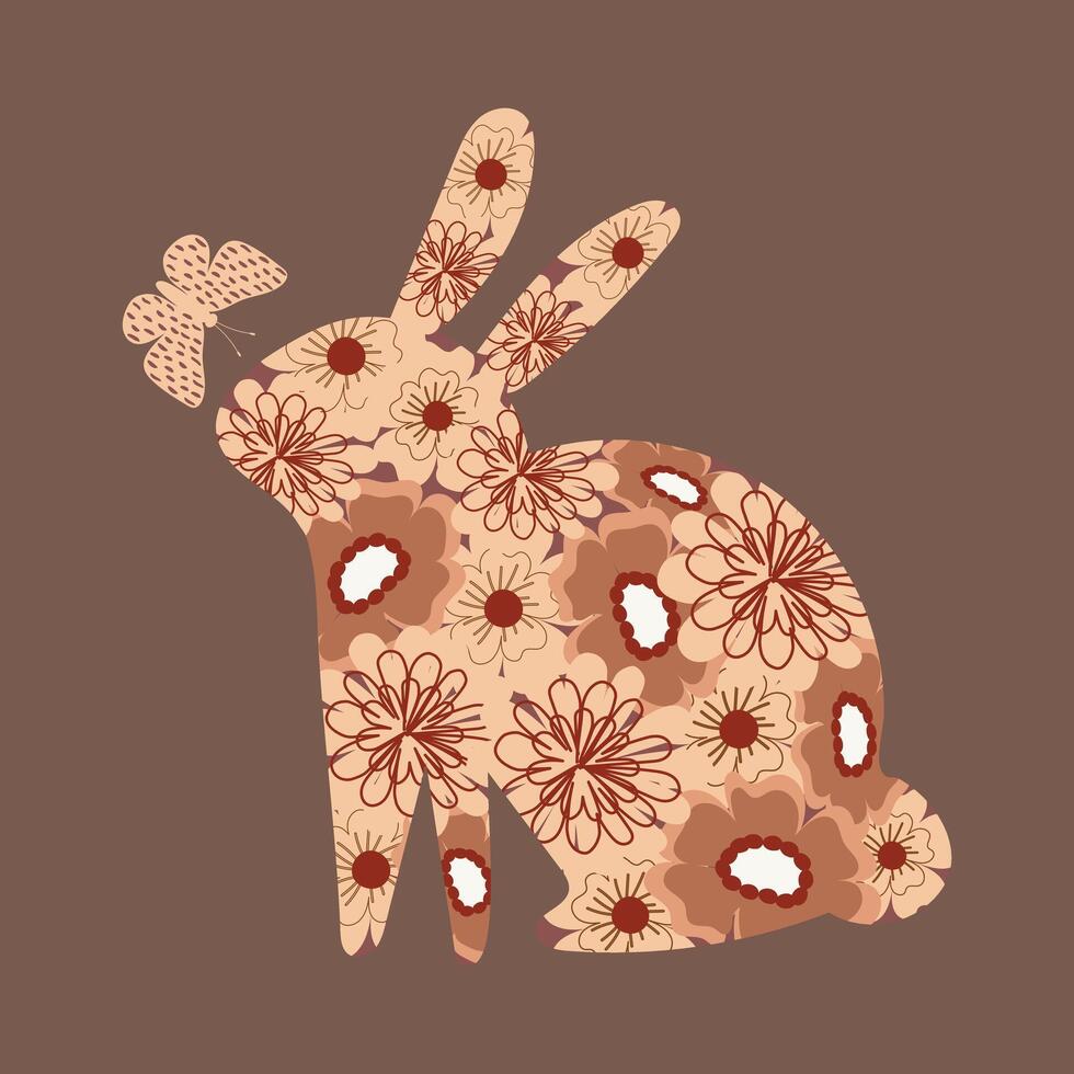 adorable boho wild flowers bunny with butterfly hand drawn element ornament vector illustration for decoration invitation greeting birthday party celebration cards posters background