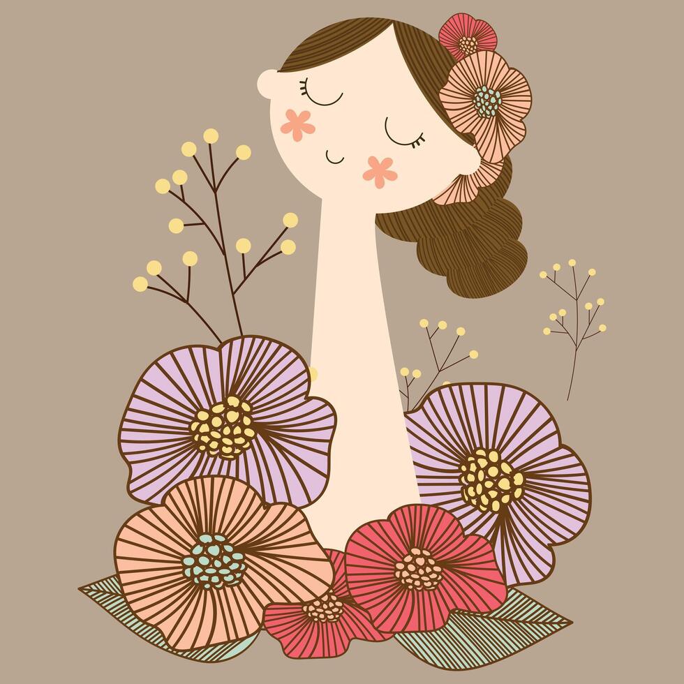 linda mujer con flor floral y planta mano dibujado clipart vector ilustración para decoración tarjeta póster antecedentes modelo