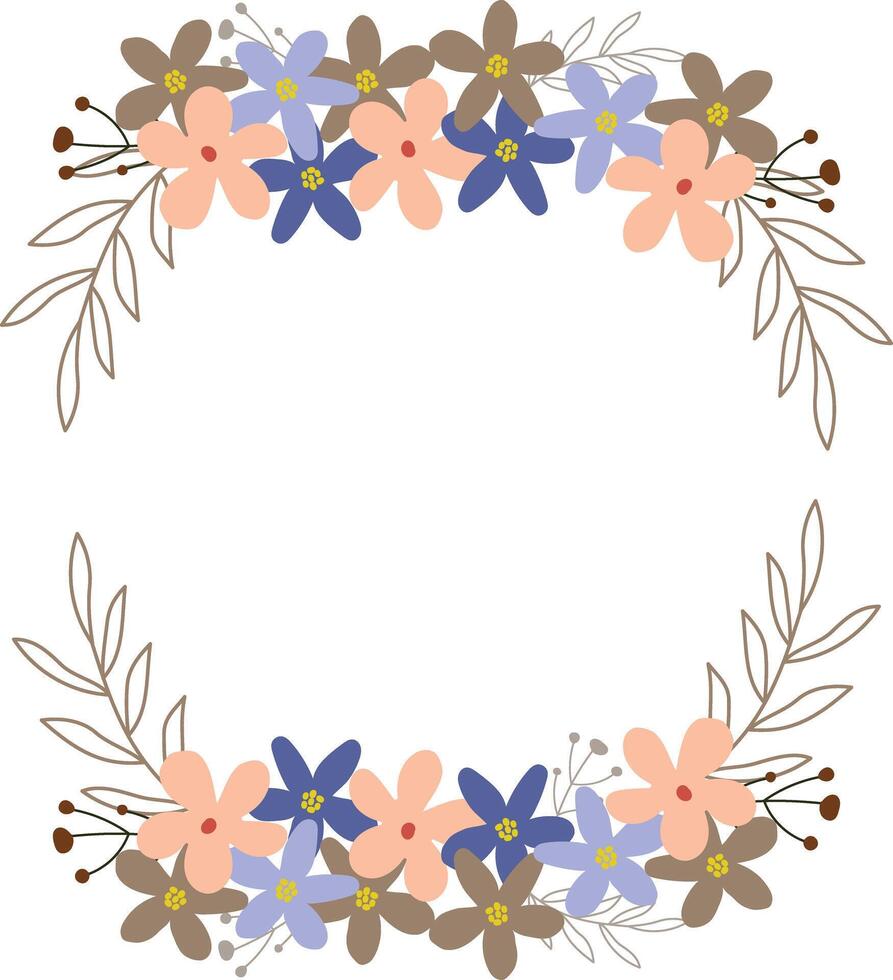 minimal pastel spring wildflowers frame border background hand drawn vector illustration