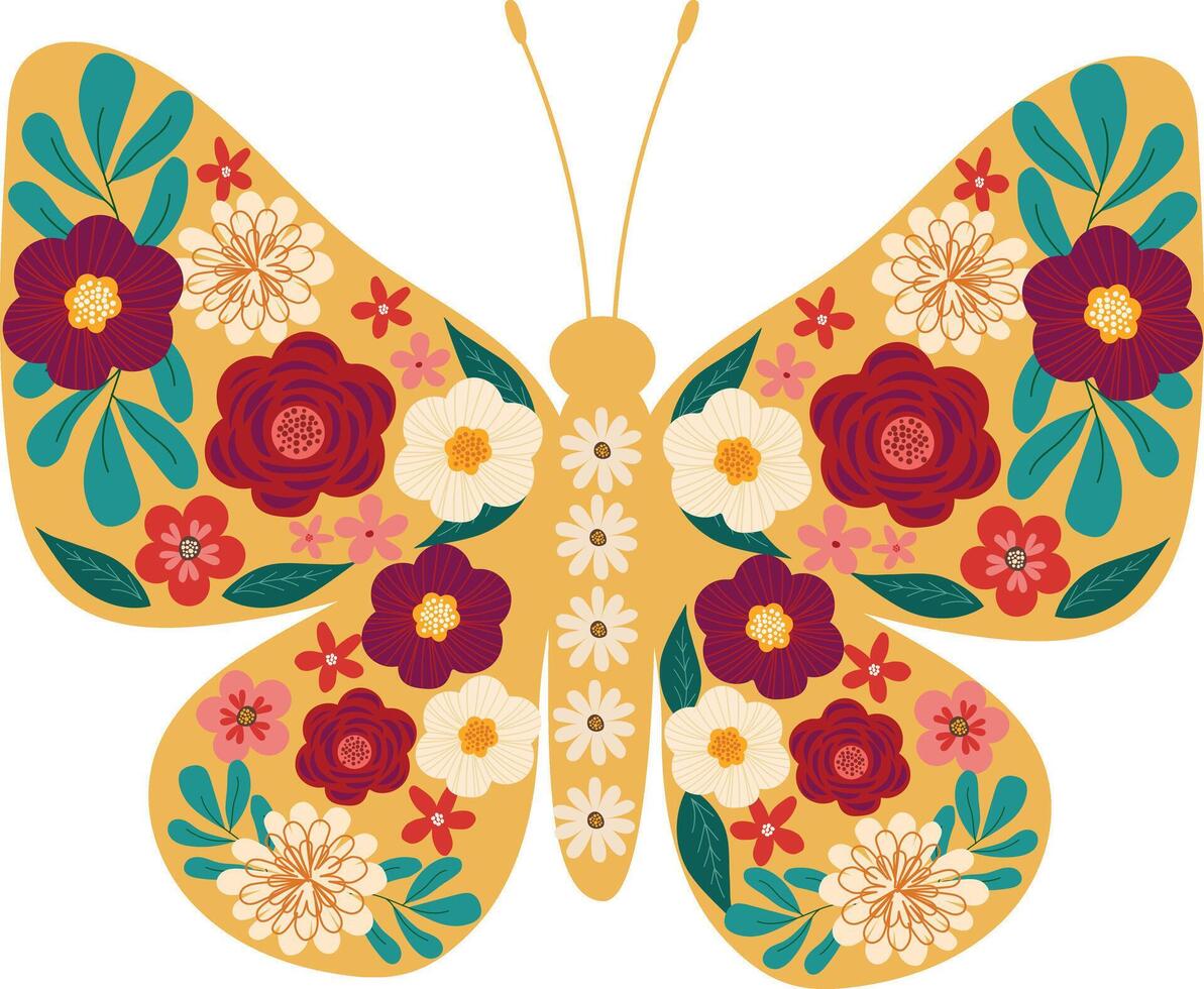 adorable vistoso flores mariposa mano dibujado elemento ornamento vector ilustración para decoración invitación cumpleaños saludo fiesta Boda celebracion tarjeta póster antecedentes