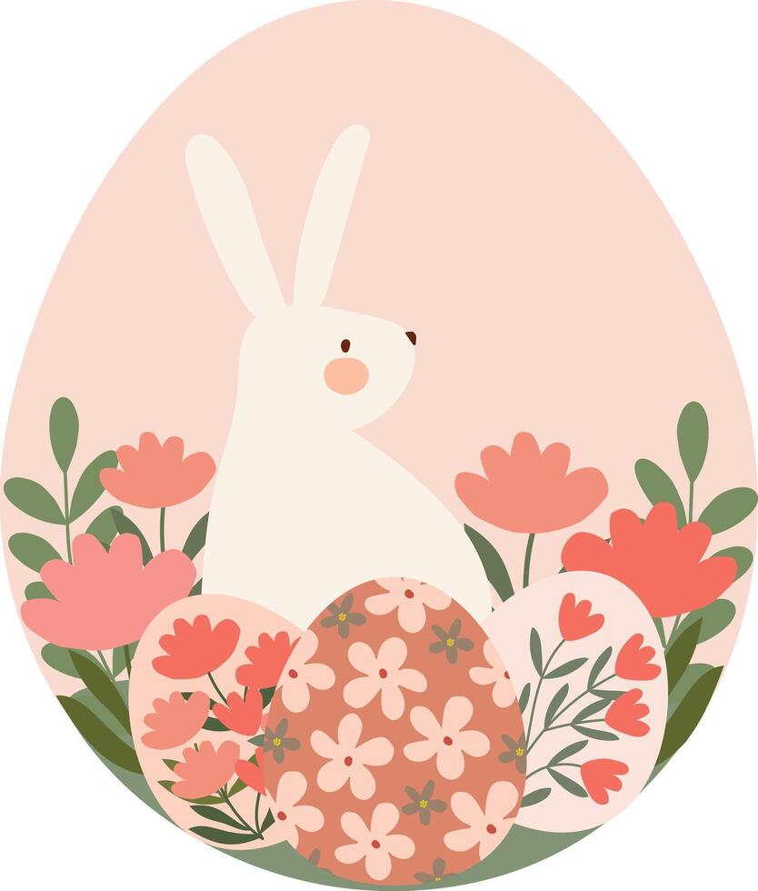 linda Pascua de Resurrección conejito Conejo en huevos y flores mano dibujado elemento para tarjeta antecedentes póster marco vector ilustración