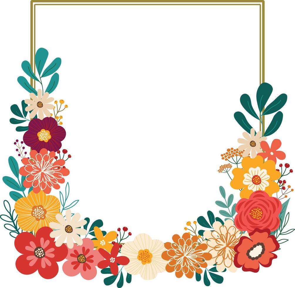 spring wild flowers frame border wreath hand drawn vector illustration for invitation birthday party greeting celebration card background