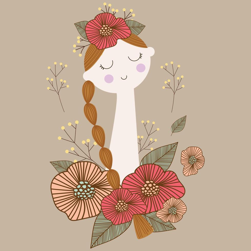 linda mujer con flor floral y planta mano dibujado clipart vector ilustración para decoración tarjeta póster antecedentes modelo