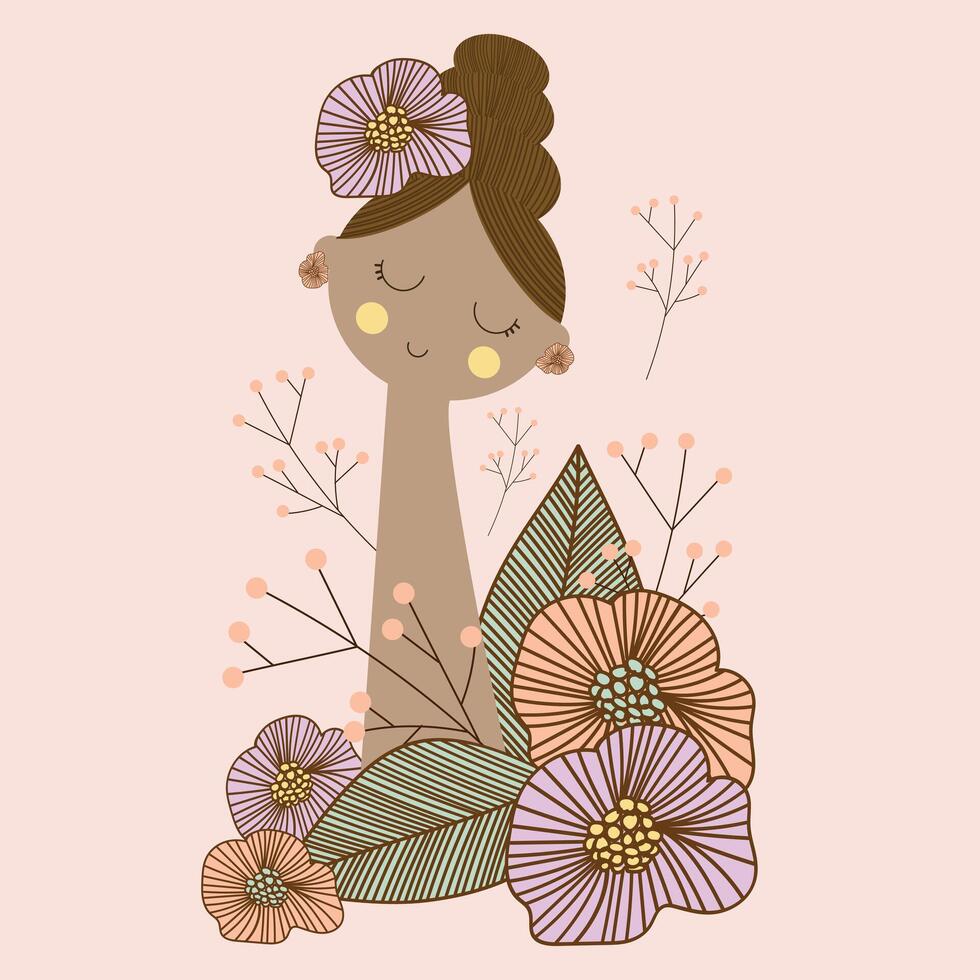 linda mujer con flor floral y planta mano dibujado clipart vector ilustración para decoración tarjeta póster antecedentes modelo