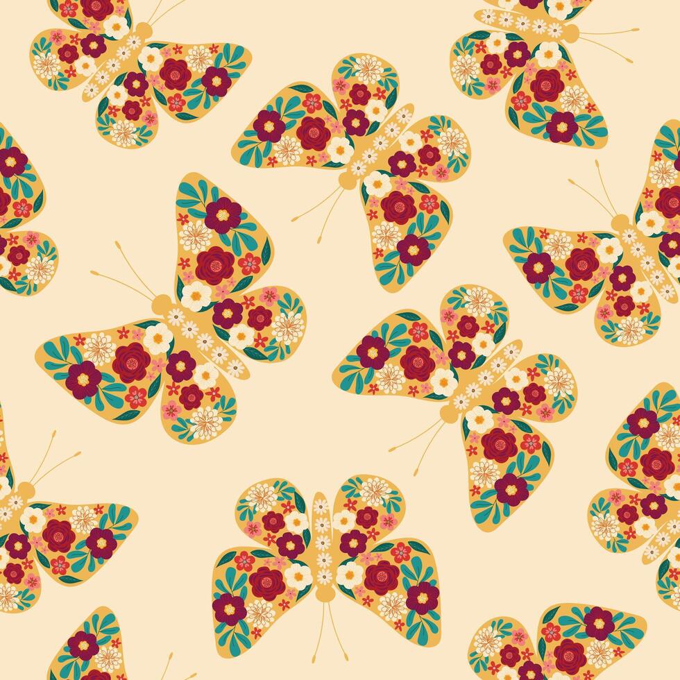 flowers butterfly hand drawn vector illustration seamless pattern background wrapping paper