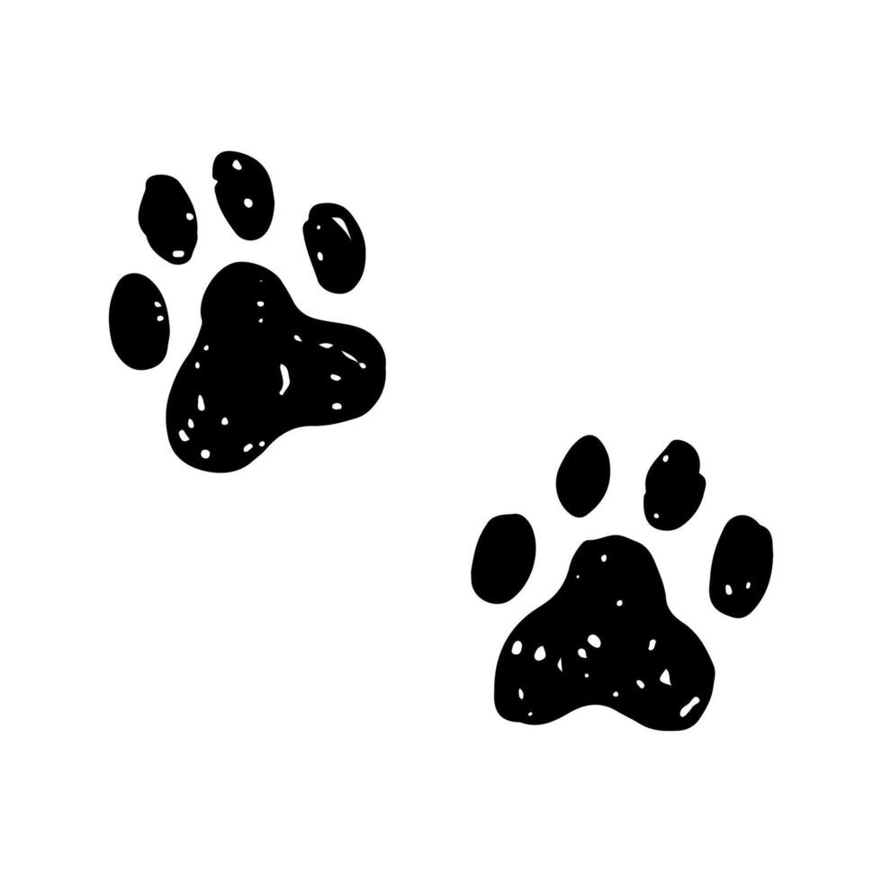 Textured grunge style animal paw prints. Cat, dog paw print. Wild animal track. vector