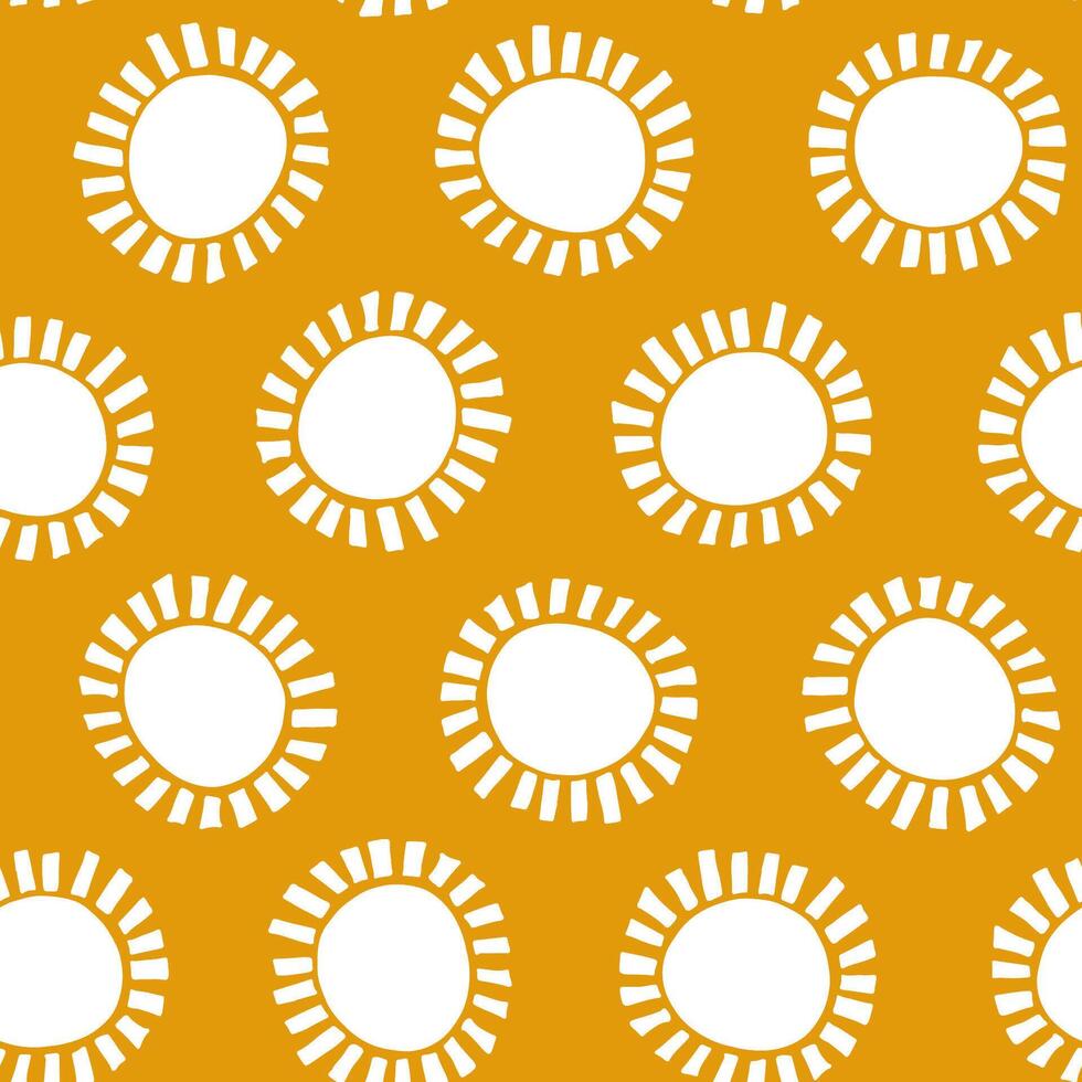 resumen amarillo soles sin costura modelo en blanco antecedentes. geométrico circulo repetir modelo en minimalista estilo. tela, papel, ropa verano diseño. vector