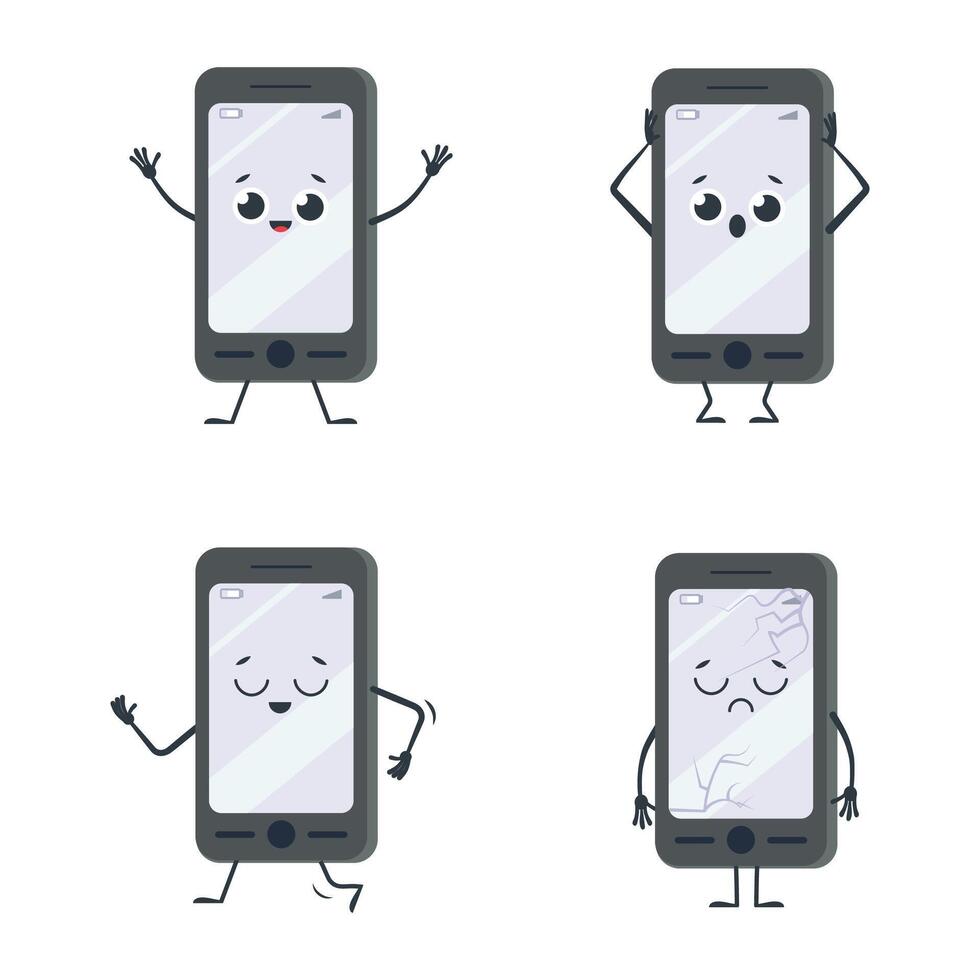 Cartoon smartphone character, face show mood and feels vector