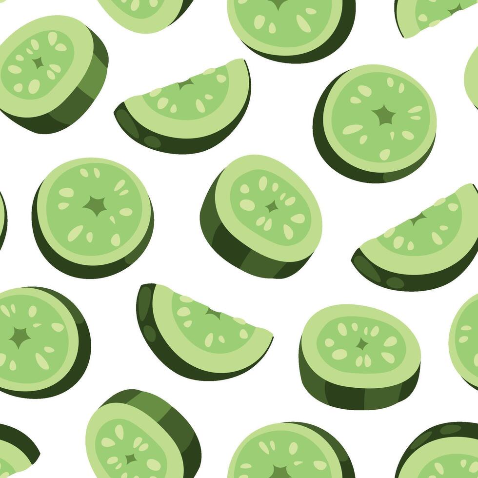 Pepino rebanada modelo. sin costura impresión de Fresco verde vegetal para sano dieta, zalamero embalaje y envase papel. vector textura