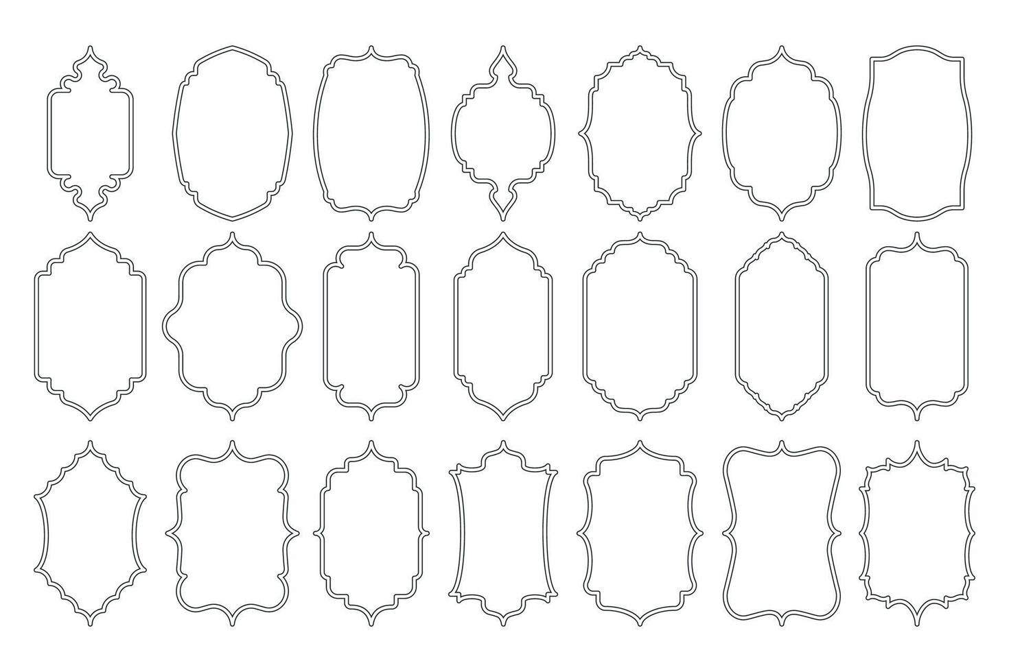 Islamic line shapes. Abstract arabic geometric borders, islamic arabesque silhouettes and simple decorative elements. Vector isolated collection