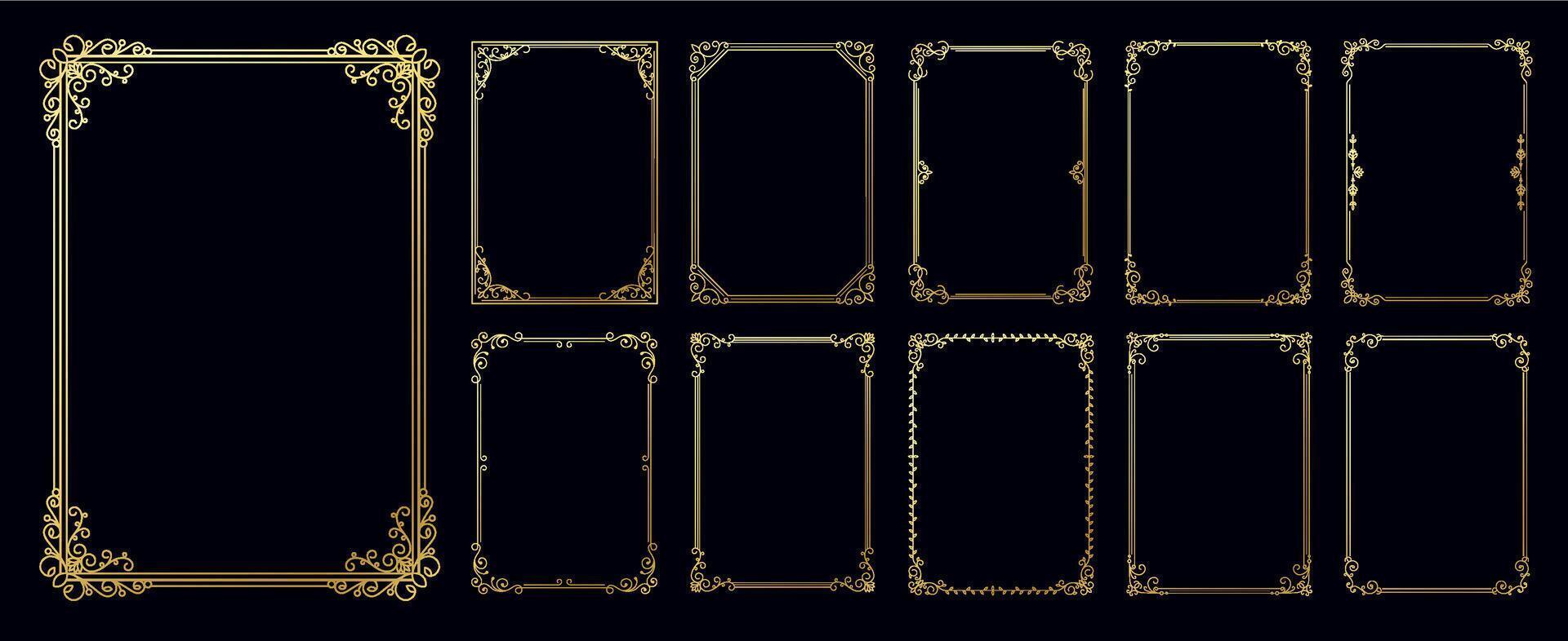 Rococo frames. Elegant decorative a4 frames with flourish swashes and swirls for diploma certificate, wedding invitation and greeting cards. Vector luxury borders