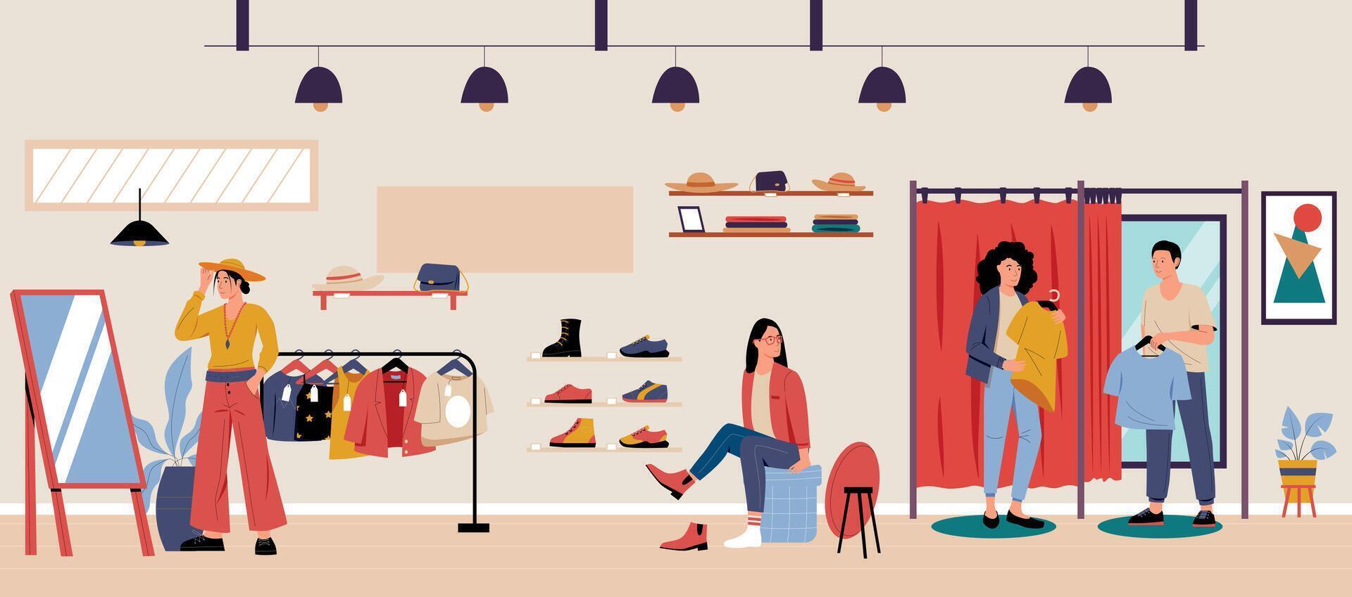 Shopping and buying concept, store interior fashion vector
