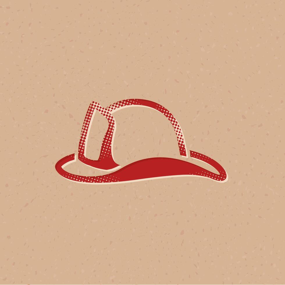 Fireman hat halftone style icon with grunge background vector illustration