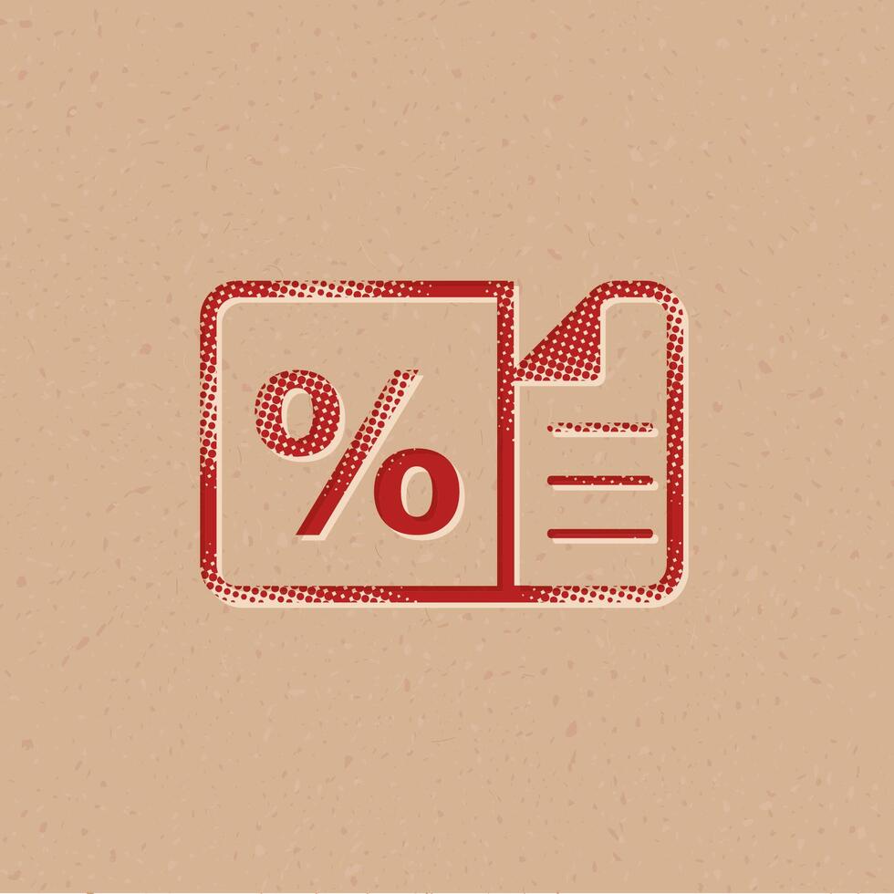 Discount ticket halftone style icon with grunge background vector illustration