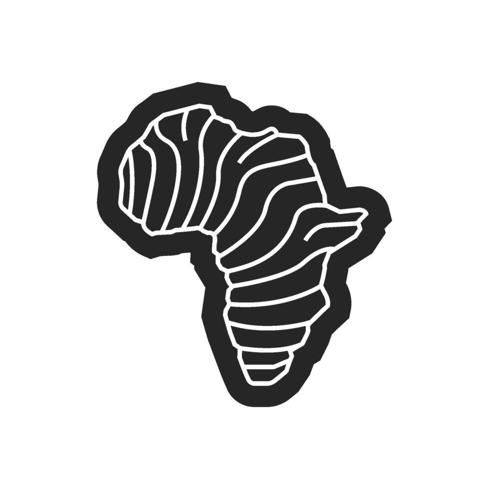África mapa a rayas icono en grueso contorno estilo. negro y blanco monocromo vector ilustración.