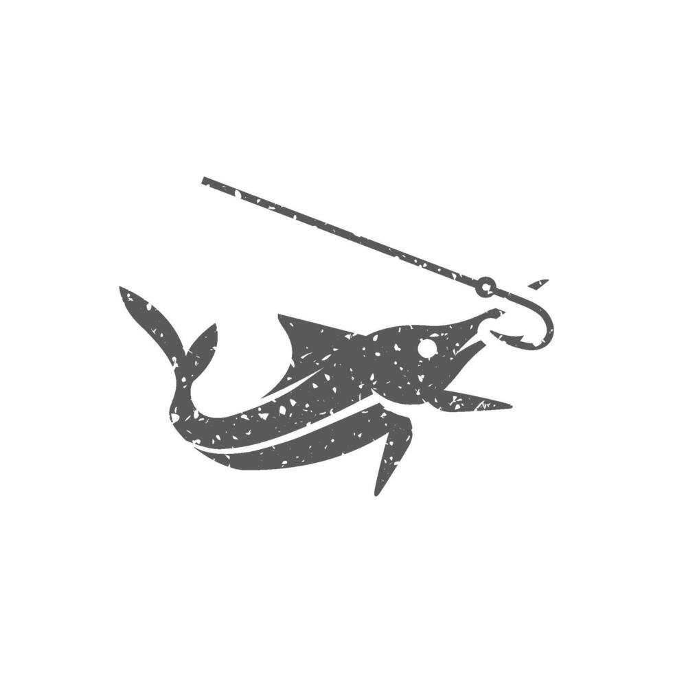 enganchado pescado icono en grunge textura vector ilustración