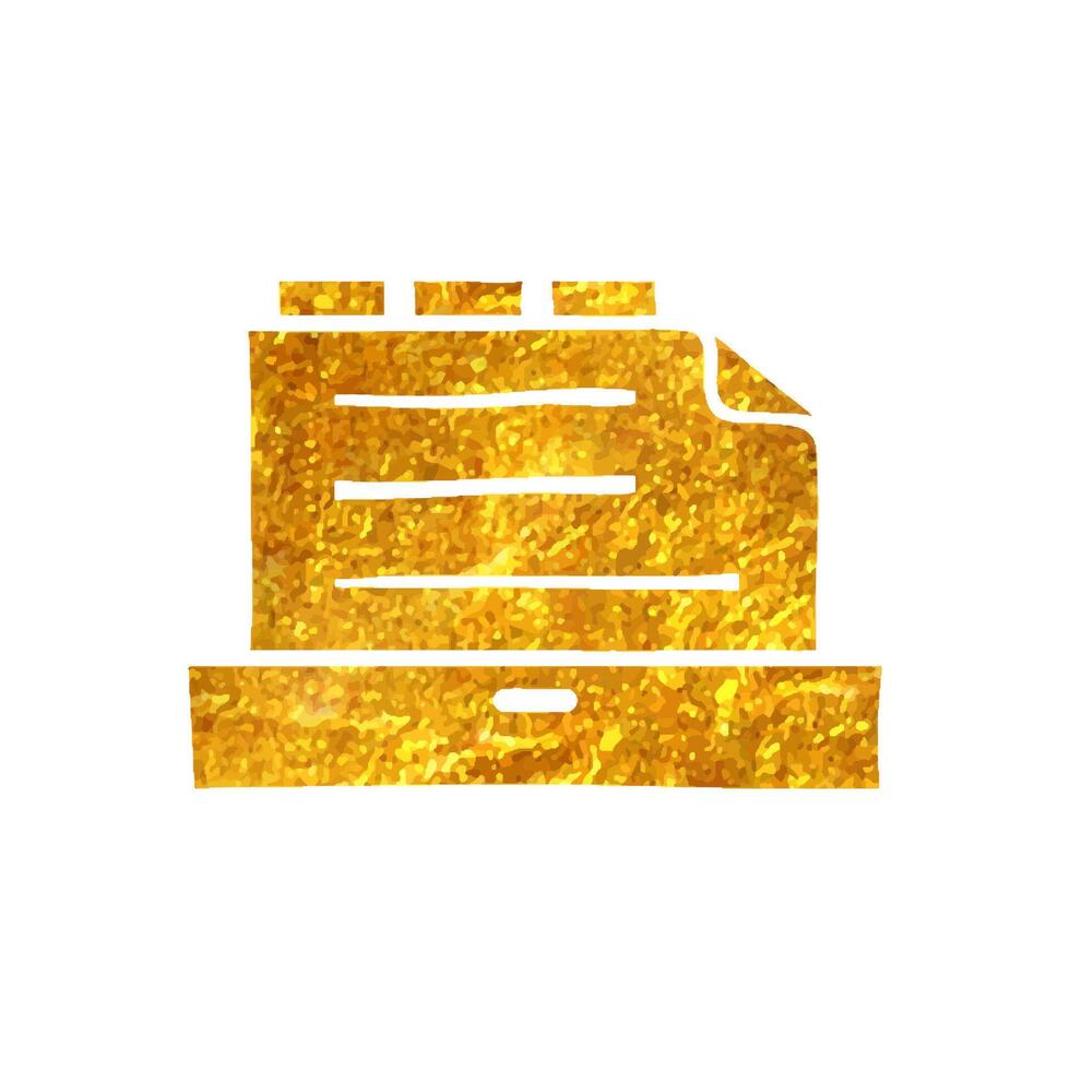 Hand drawn Medical records icon in gold foil texture vector illustration