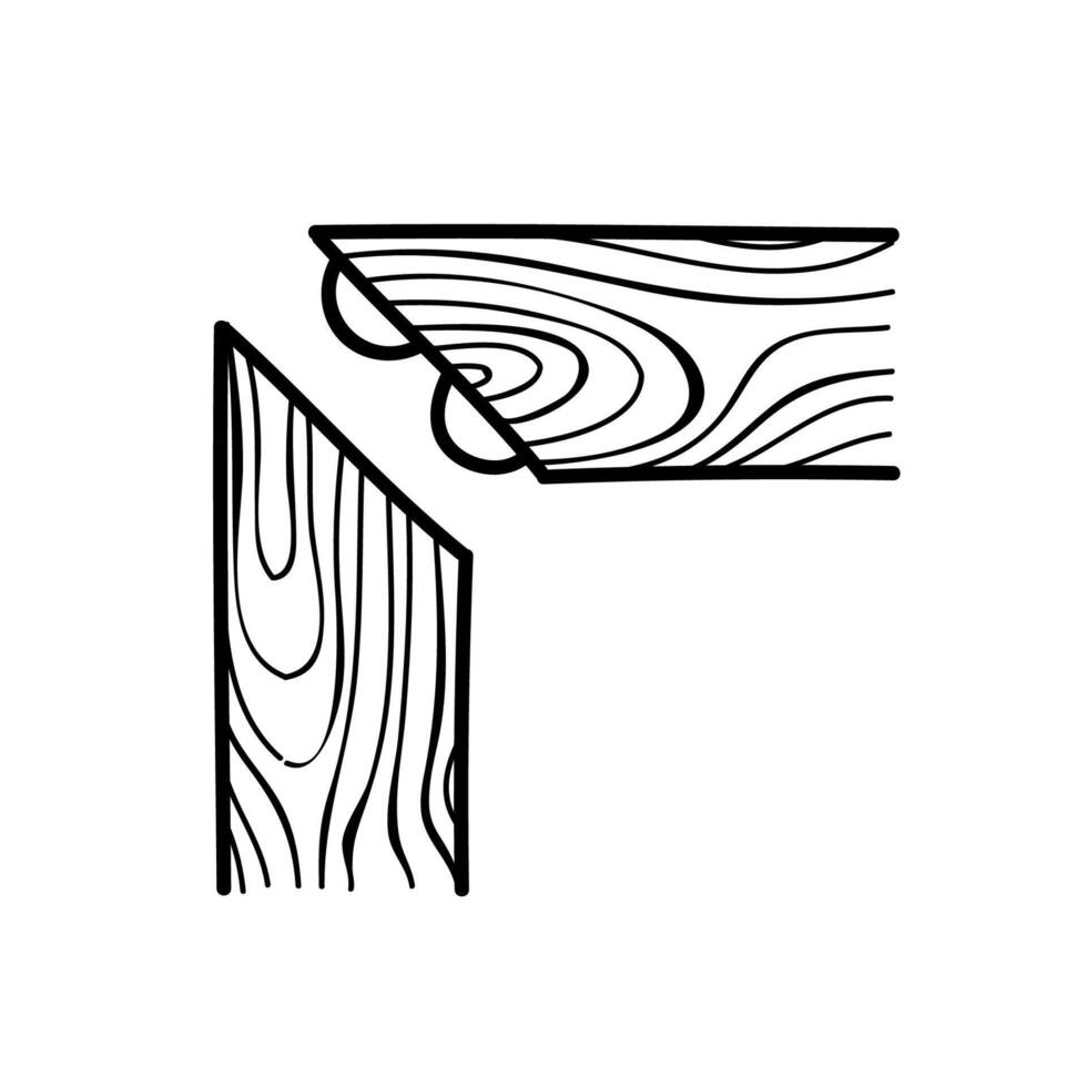 Corner wood joint using biscuit. Hand drawn vector illustration. Editable line stroke