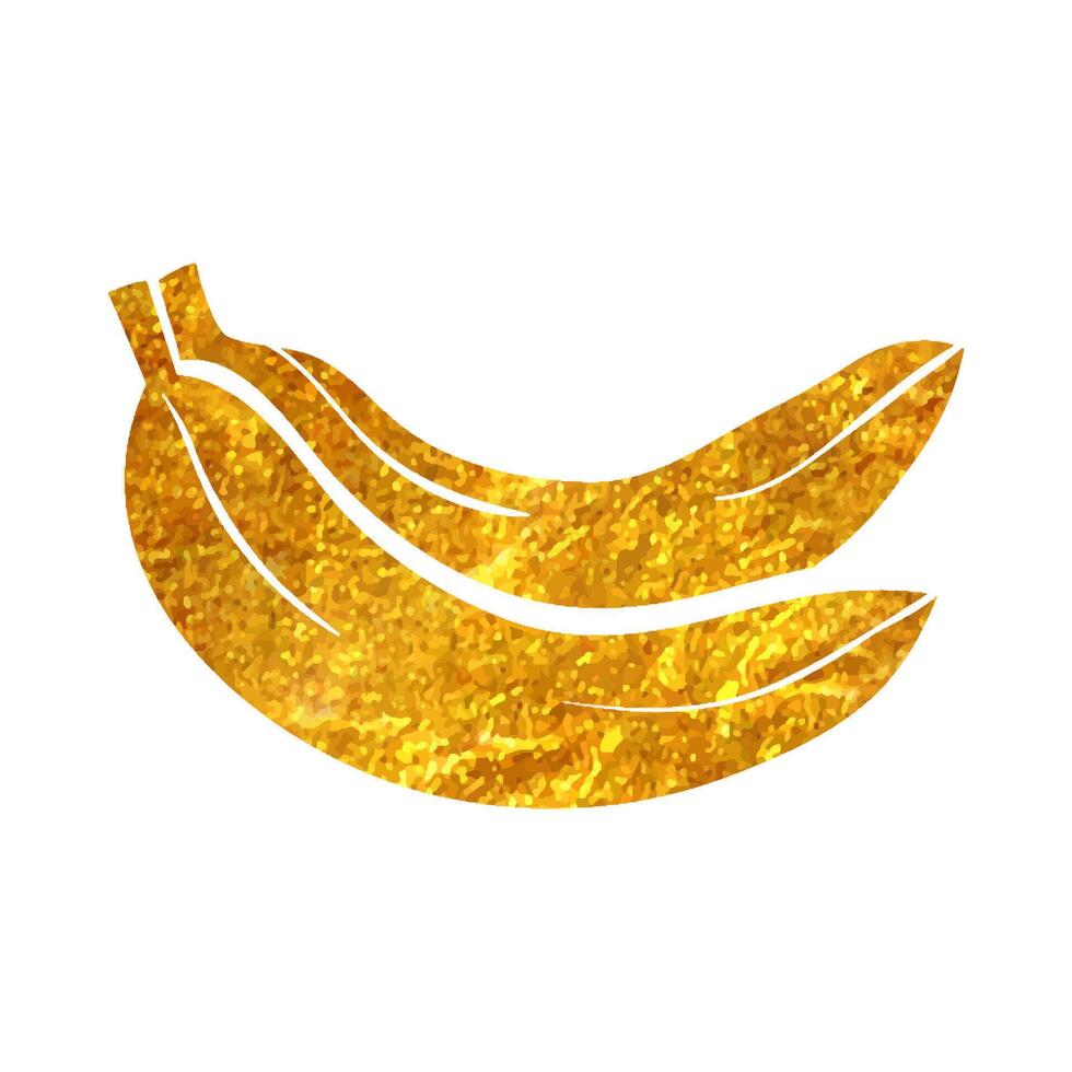 Hand drawn banana characters in gold foil texture vector illustration