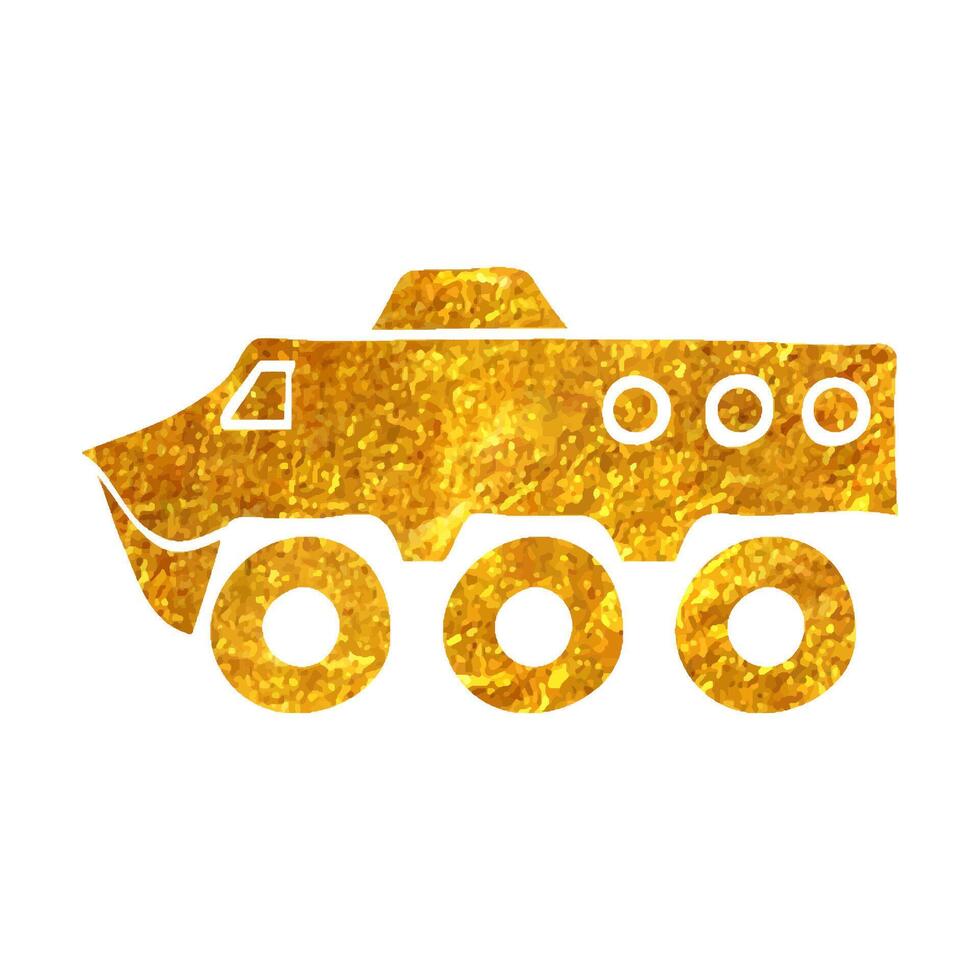 mano dibujado blindado vehículo icono en oro frustrar textura vector ilustración