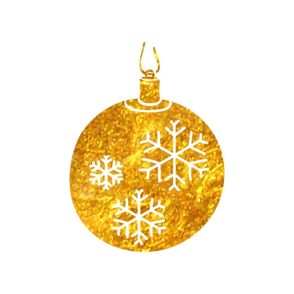 Hand drawn Christmas ball icon in gold foil texture vector illustration