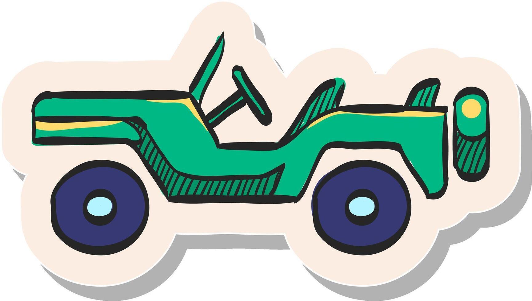 Hand drawn Military vehicle icon in sticker style vector illustration