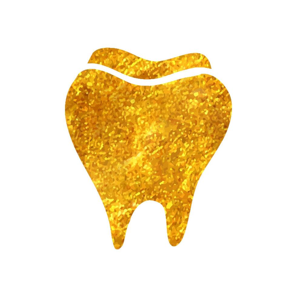 Hand drawn Tooth icon in gold foil texture vector illustration