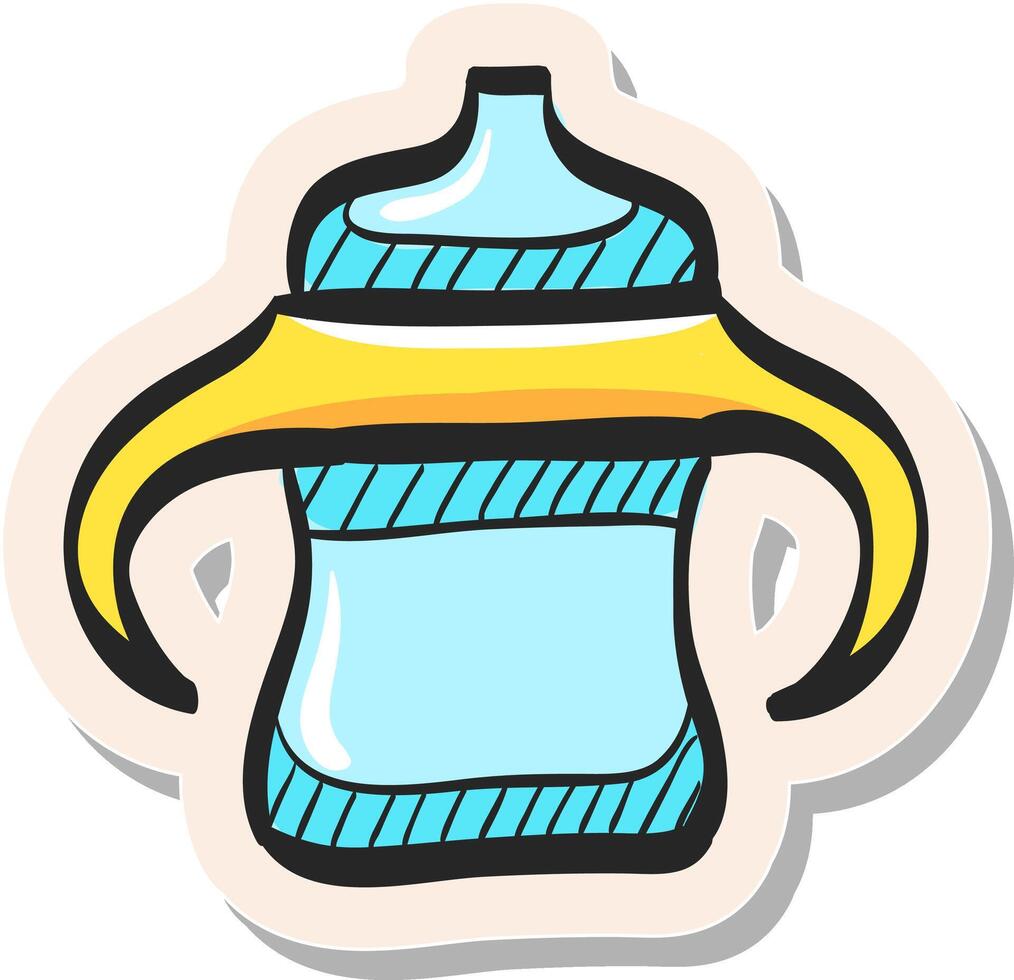Hand drawn Milk bottle icon in sticker style vector illustration