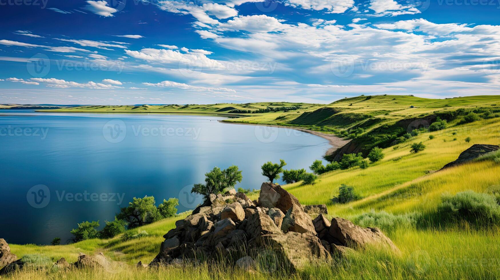 ai generado pescar lago sakakawea ai generado foto