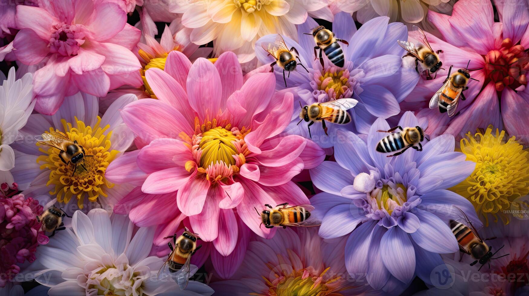 ai generado Oye abejas en flores ai generado foto