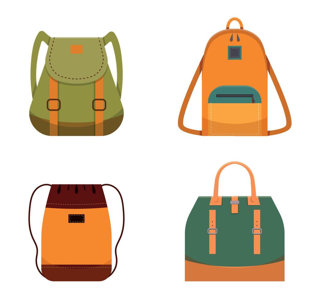 mujer cuero casual bolsas, de moda mochilas para trabajar, colegio o de viaje. moderno turístico accesorios de diferente tipos vector