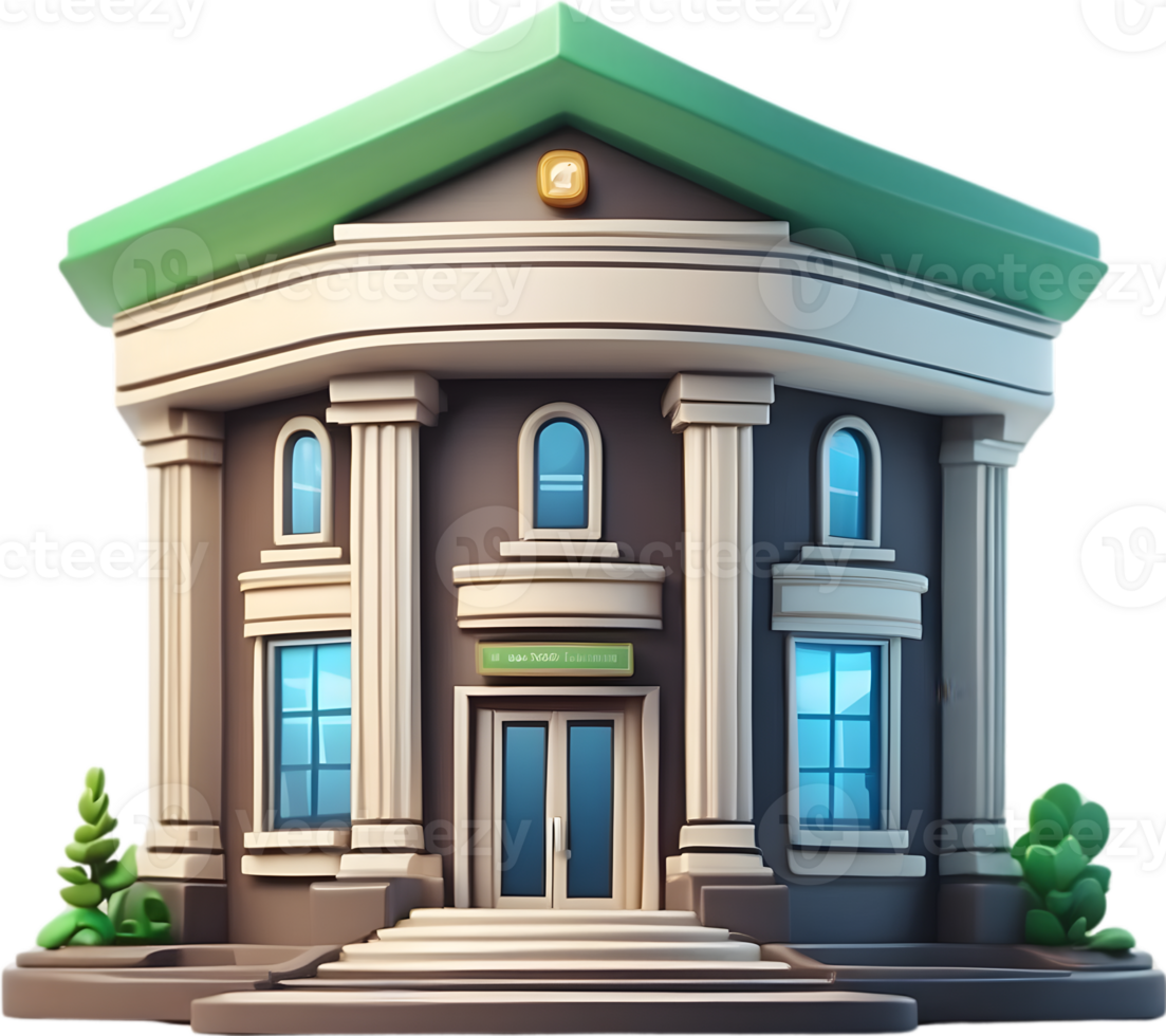 AI generated 3d model of a bank building png
