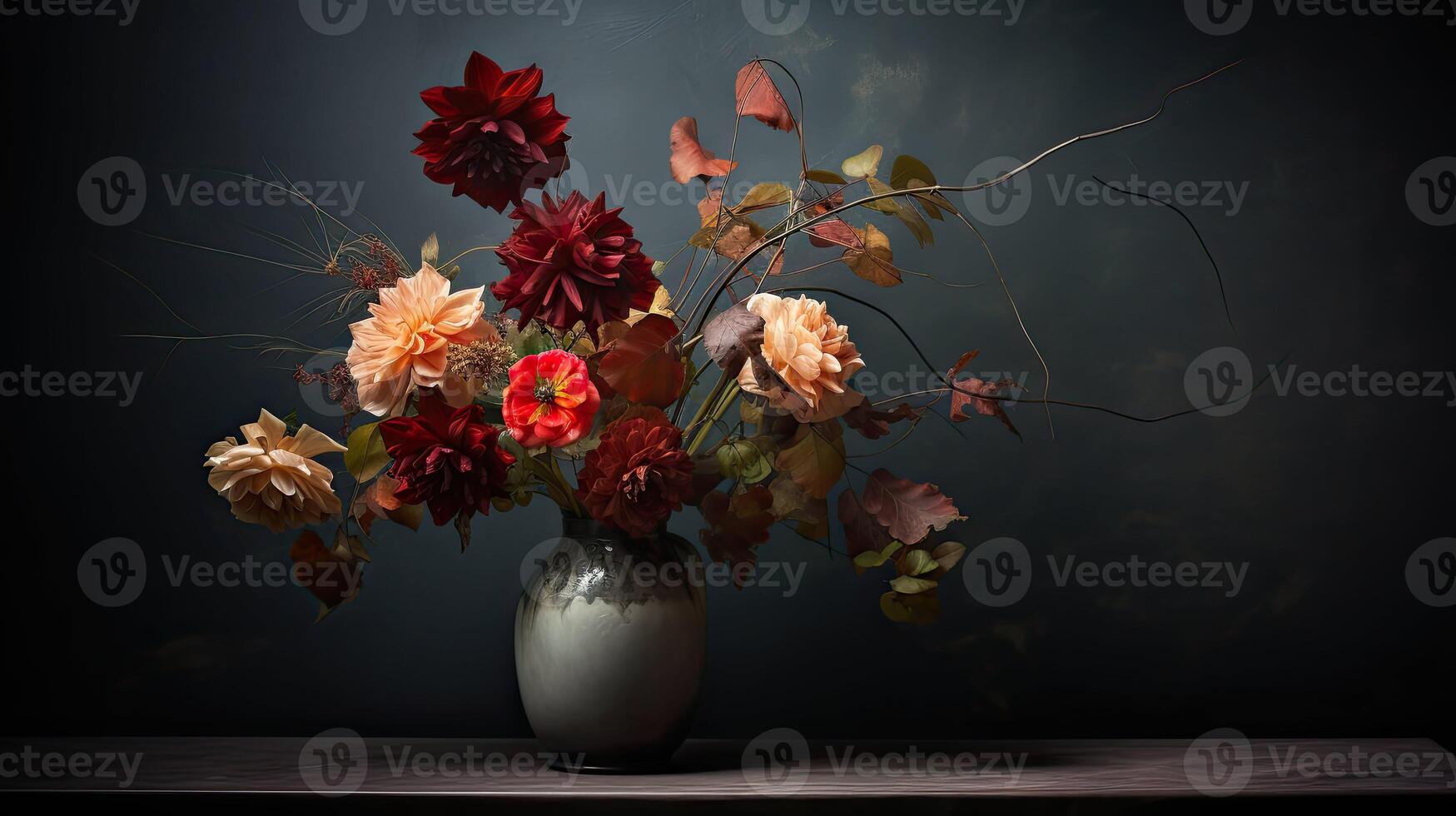 AI generated whimsical moody flowers ai generated photo